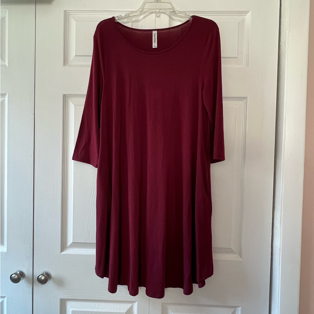 NWOT Maroon Long Sleeve Swing Dress Zenana Outfitters
